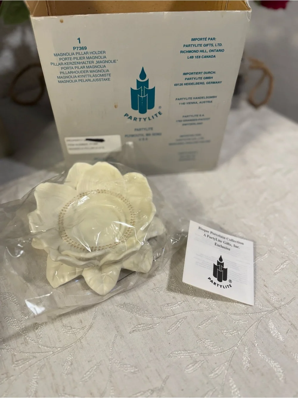 Vintage 3 pc PartyLite Magnolia Lotus Candle Holder P7369 White Bisque Porcelain